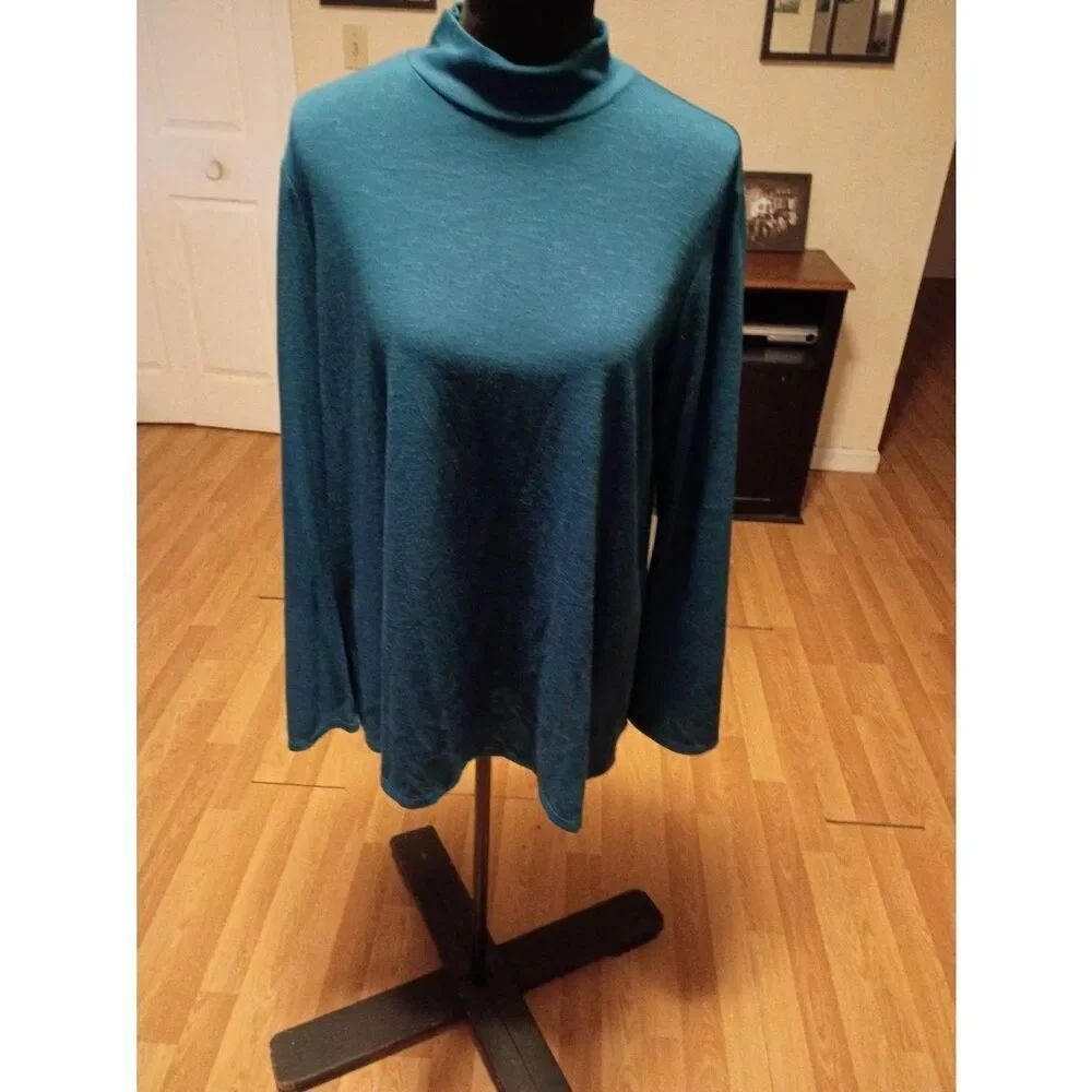 XL New Directions Blue Long Sleeve Mock Turtleneck Pullover Shirt Top Tee Tshirt